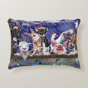 Christmas Accent Pillow Happy Farm Animal Party