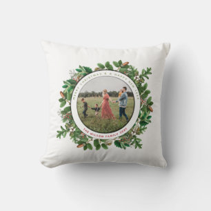 Christmas Acorn Wreath Family Photo Cushion