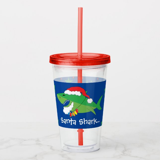 Christmas Acrylic Tumbler 16 oz Santa Shark (Front)