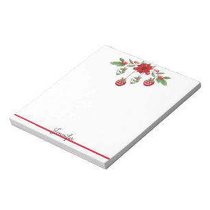 Christmas Add Your Name Poinsettia Ornaments Gift  Notepad