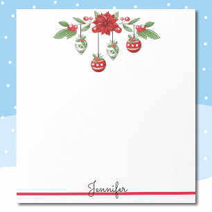 Christmas Add Your Name Poinsettia Ornaments Gift  Notepad