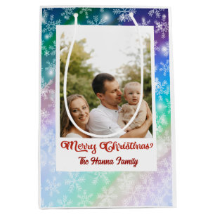Christmas Add Your Picture and Name, Snowflake Medium Gift Bag