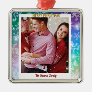 Christmas Add Your Picture and Name, Snowflake Metal Ornament