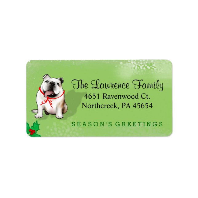 Christmas Address Label - Bulldog - GREEN (Front)