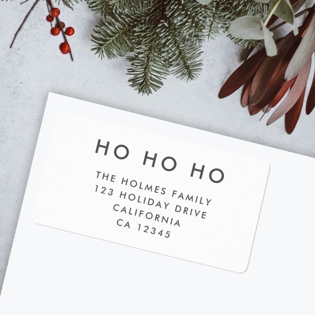 Christmas Address Label | Ho Ho Ho Mailing Sticker (Modern white “Ho Ho Ho” return address label by Guava for your festive mail)