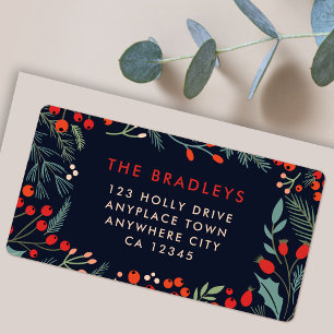 Christmas Address Label Modern Floral Greenery