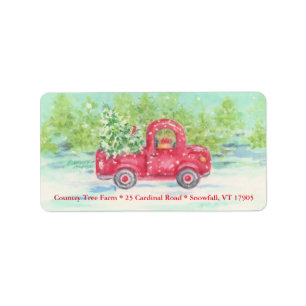 Christmas Address Label Red Pickup Truck
