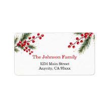 Christmas Address Labels Evergreen Red Berries
