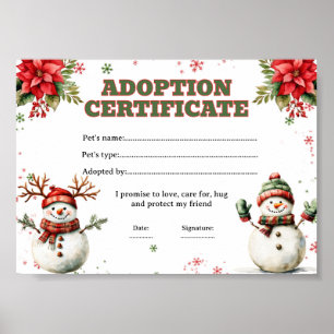 Christmas adopt a snowman certificate poster