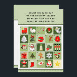 Christmas Advent Calendar Cards<br><div class="desc">Christmas countdown holiday greeting cards featuring 25 festive Advent calendar images and encouraging rhyme.</div>