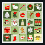Christmas Advent Calendar Poster<br><div class="desc">Christmas Advent calendar and holiday decor for kids or coworkers,  featuring 24 Christmas images leading up to a Christmas star. To personalize edit text to add name.</div>
