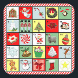 Christmas Advent Calendar Square Sticker<br><div class="desc">Miniature Countdown-to-Christmas activity featuring 24 adorable holiday images leading up to a star.</div>