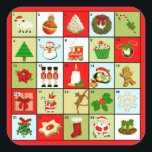 Christmas Advent Calendar Square Sticker<br><div class="desc">Miniature Countdown-to-Christmas activity featuring 24 adorable holiday images leading up to a star.</div>
