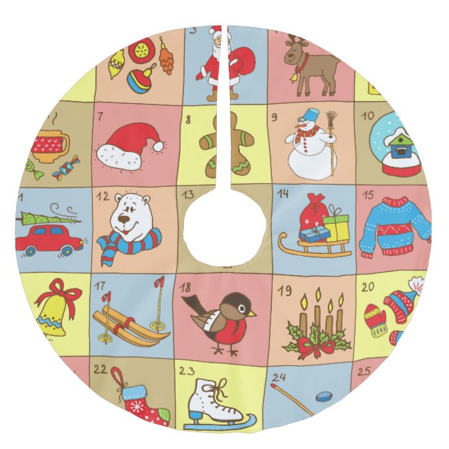 Christmas Advent: Doodle Element Collection Brushed Polyester Tree Skirt (Front)