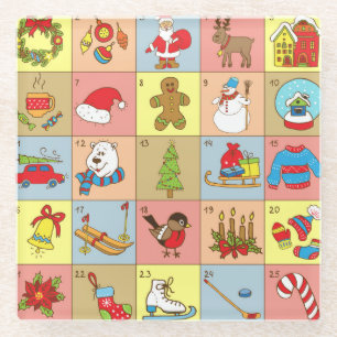 Christmas Advent: Doodle Element Collection Glass Coaster