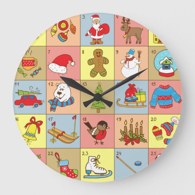 Christmas Advent: Doodle Element Collection Large Clock (Front)