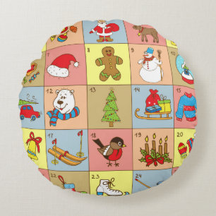 Christmas Advent: Doodle Element Collection Round Cushion