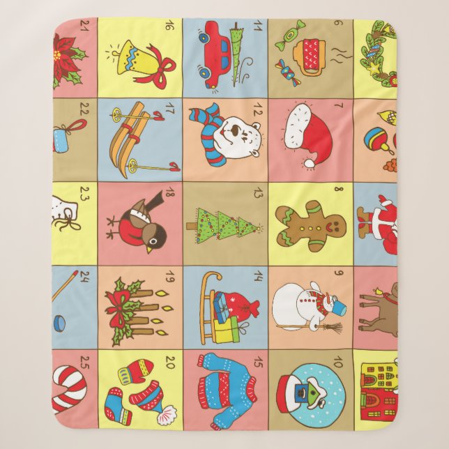 Christmas Advent: Doodle Element Collection Sherpa Blanket (Front)