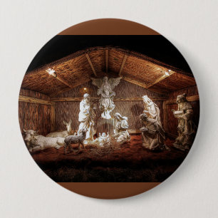 Christmas Advent Jesus Nativity Manger Scene 10 Cm Round Badge