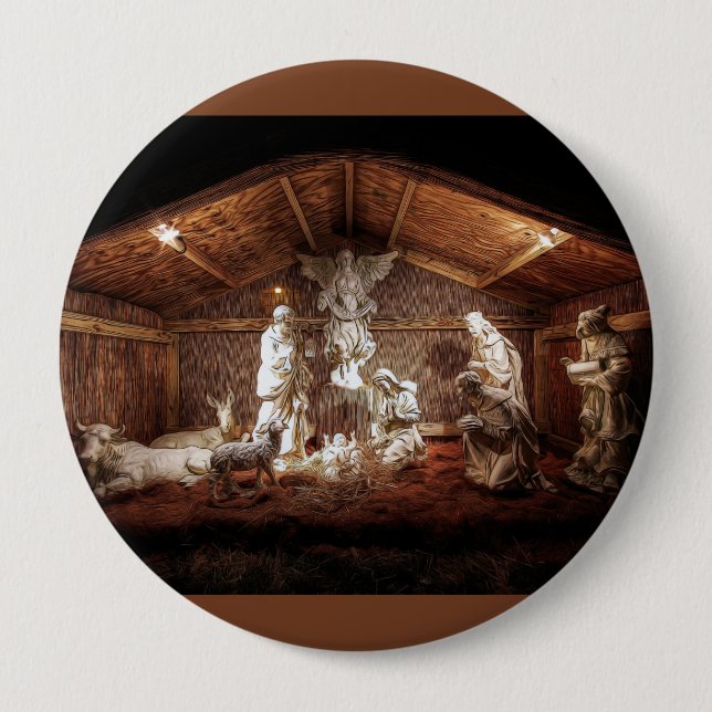 Christmas Advent Jesus Nativity Manger Scene 10 Cm Round Badge (Front)