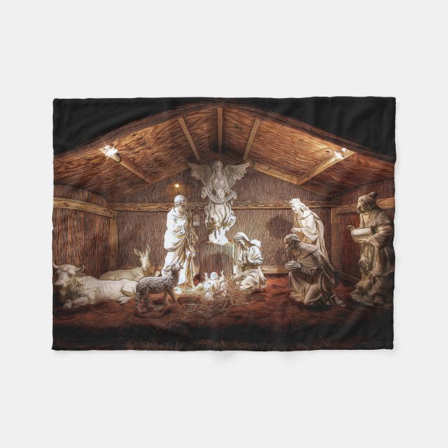 Christmas Advent Jesus Nativity Manger Scene Fleece Blanket (Front (Horizontal))