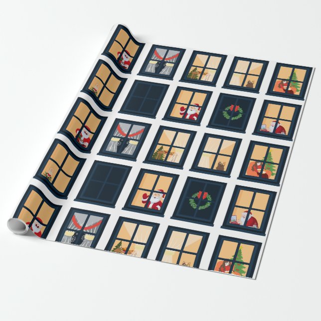 Christmas Advent Window Grid Wrapping Paper (Unrolled)