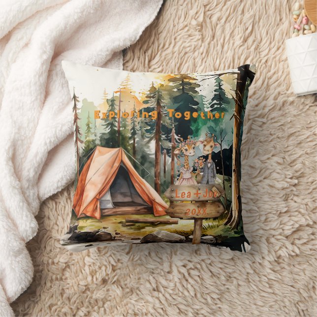 Christmas Adventure Oil Paint Newlywed Couple  Cushion (Blanket)