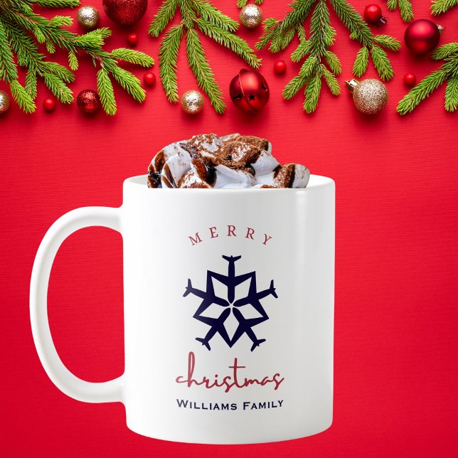 Christmas Aeroplane Snowflake Minimalist Aviation  Coffee Mug (Creator Uploaded)