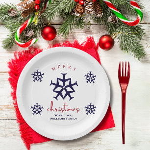 Christmas Aeroplane Snowflake Minimalist Aviation Paper Plate