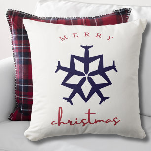 Christmas Aeroplane Snowflake Photo Funny Aviation Cushion