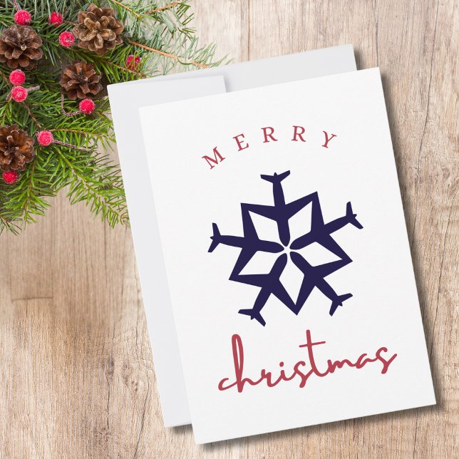 Christmas Aeroplane Snowflake Photo Funny Aviation Holiday Card (Creator Uploaded)
