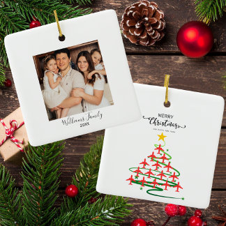 Christmas Aeroplane Tree & Photo Simple Aviation Ceramic Ornament