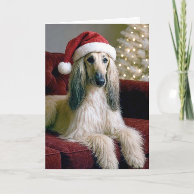 Christmas Afghan Hound On a Velvet Couch Card (Front)