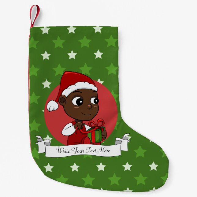 Christmas African American baby cartoon  Small Chr Stocking (Front)
