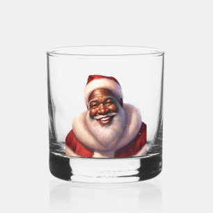 Christmas African-American Jolly Santa Claus, Whiskey Glass