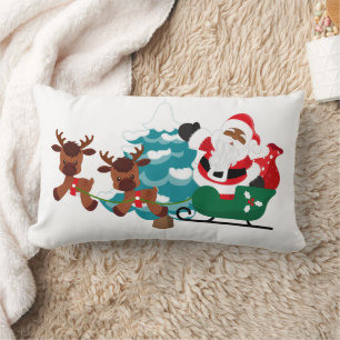 Christmas African American Santa add message Lumbar Cushion