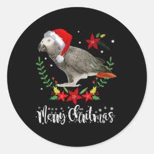 Christmas African Grey Parrot Classic Round Sticker