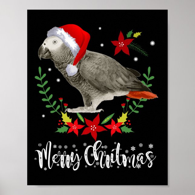 Christmas African Grey Parrot  Poster (Front)
