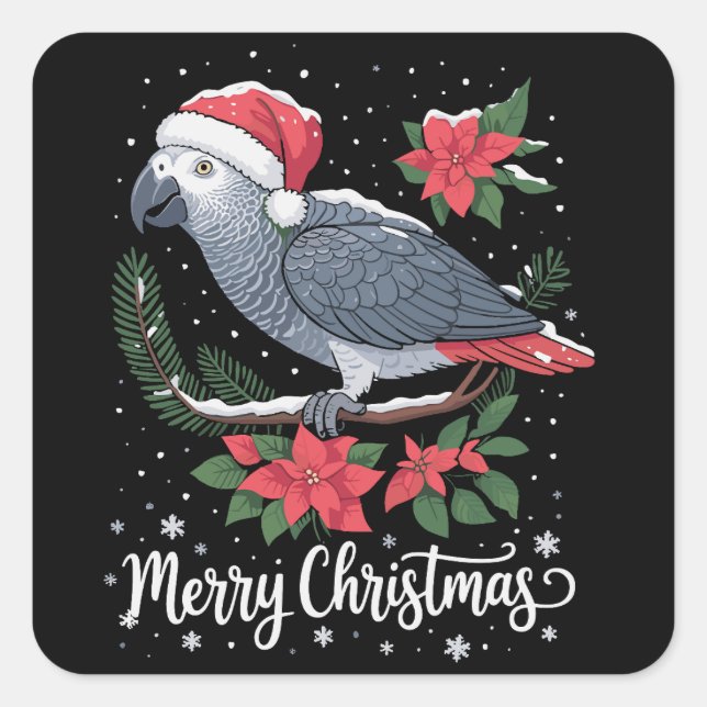 Christmas African Grey Parrot  Square Sticker (Front)