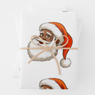 Christmas African Santa American Festive Holiday Wrapping Paper Sheet