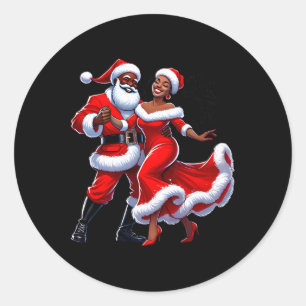Christmas African Santa Mrs Claus Dancing African  Classic Round Sticker