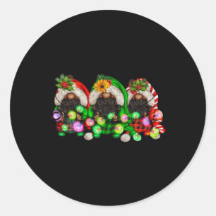 Christmas Afro African American Black Gnomes Xmas Classic Round Sticker