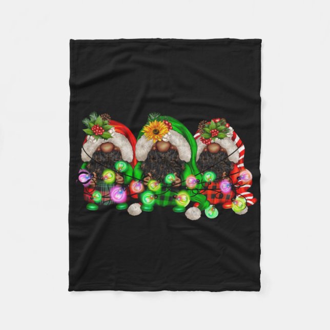Christmas Afro African American Black Gnomes Xmas  Fleece Blanket (Front)