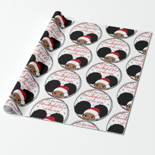 Christmas Afro Girl Black kid Cute Wrapping Paper