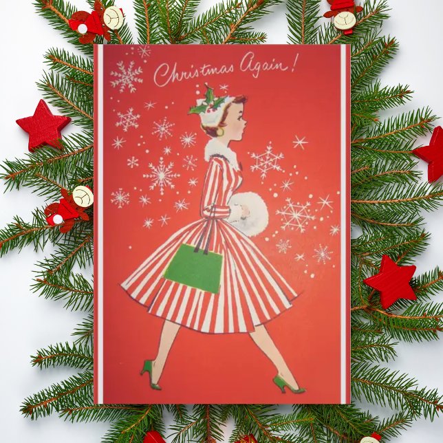 Christmas Again Vintage 1950s Fashion Lady Holiday Card (Creator Uploaded)