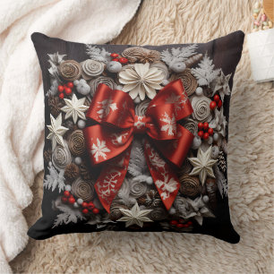 Christmas AI Ribbons Poinsettia Decorations Cushion