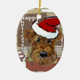 CHRISTMAS AIREDALE CERAMIC ORNAMENT