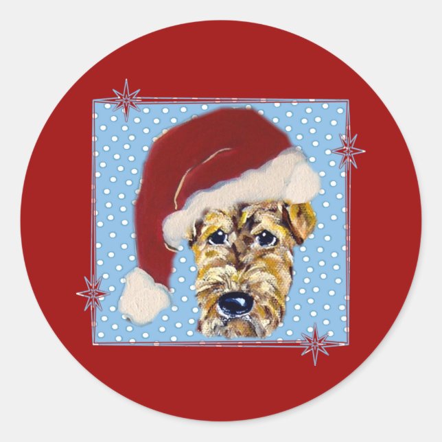 Christmas Airedale Classic Round Sticker (Front)