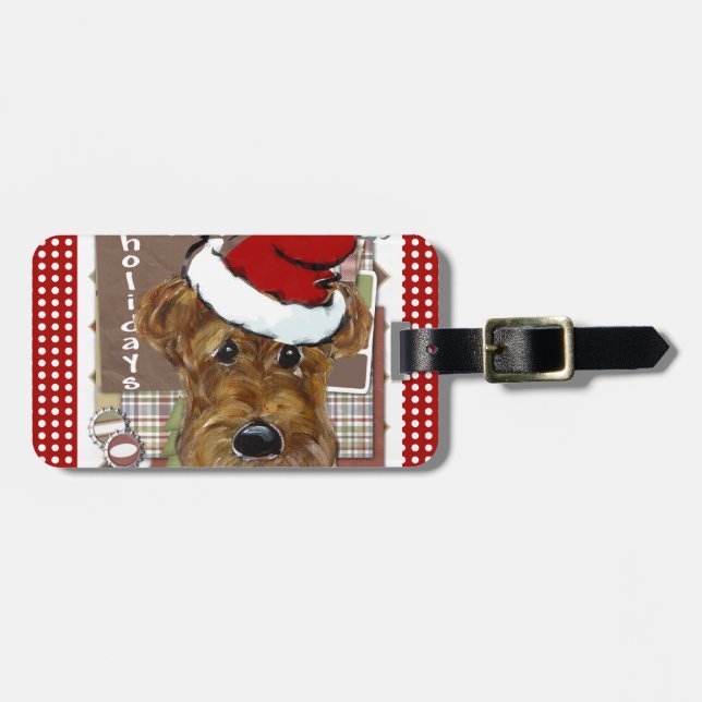 CHRISTMAS AIREDALE LUGGAGE TAG (Front Horizontal)