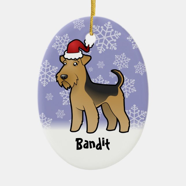 Christmas Airedale Terrier / Welsh Terrier Ceramic Ornament (Front)